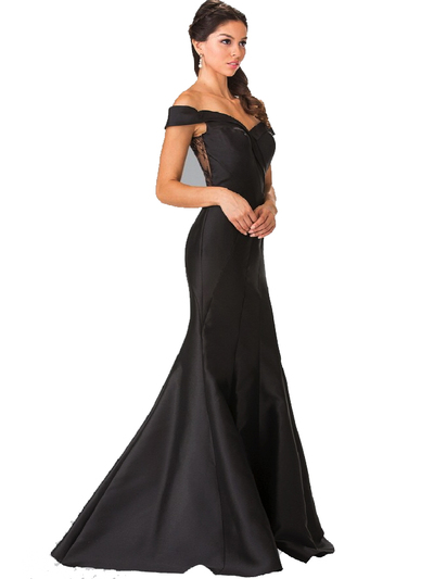 50-2213 Off The Shoulder Mermaid Long Prom Dress - Black, Front View Medium