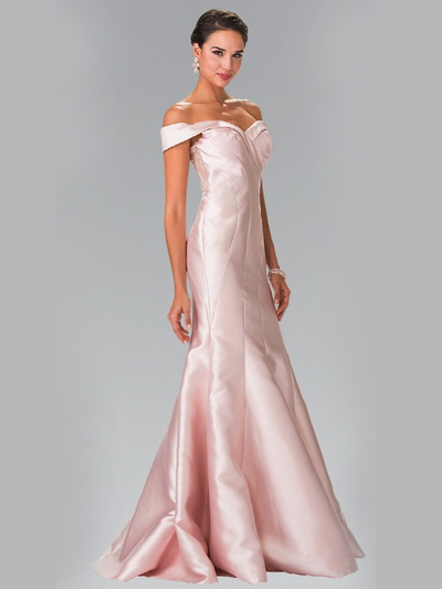 50-2213 Off The Shoulder Mermaid Long Prom Dress - Blush, Front View Medium