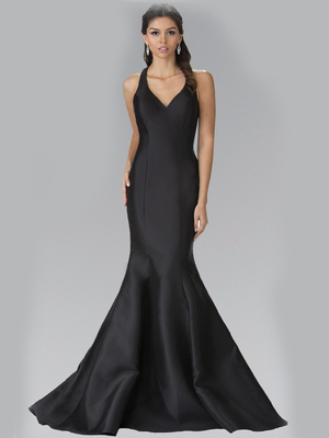 50-2224 Halter Long Prom Dress with Cutout Back and Train, Black