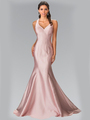 50-2224 Halter Long Prom Dress with Cutout Back and Train - Blush, Front View Thumbnail