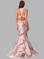 50-2224 Halter Long Prom Dress with Cutout Back and Train - Blush, Back View Thumbnail