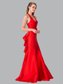 50-2224 Halter Long Prom Dress with Cutout Back and Train - Red, Front View Thumbnail