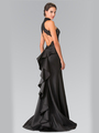 50-2227 High Neck Embroidered Long Prom Dress - Black, Back View Thumbnail