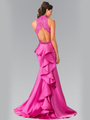 50-2227 High Neck Embroidered Long Prom Dress - Magenta, Back View Thumbnail