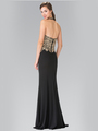 50-2231 Halter Embroidered Long Prom Dress - Black, Back View Thumbnail