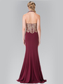 50-2231 Halter Embroidered Long Prom Dress - Burgundy, Back View Thumbnail