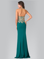 50-2231 Halter Embroidered Long Prom Dress - Teal, Back View Thumbnail