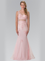 50-2240 Mock Two-Piece Lace Evening Dress with Flare Hem - Blush, Front View Thumbnail