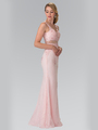 50-2240 Mock Two-Piece Lace Evening Dress with Flare Hem - Blush, Back View Thumbnail