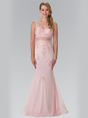 50-2240 Mock Two-Piece Lace Evening Dress with Flare Hem, Blush