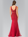 50-2240 Mock Two-Piece Lace Evening Dress with Flare Hem - Burgundy, Back View Thumbnail