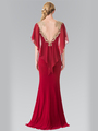 50-2254 Long Evening Dress with Cape - Burgundy, Back View Thumbnail