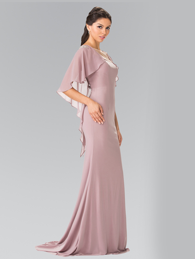 50-2254 Long Evening Dress with Cape - Mocha, Front View Medium