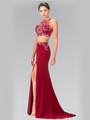 50-2277 Two-Piece Beaded Long Prom Dress with Slit - Burgundy, Front View Thumbnail