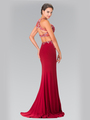 50-2277 Two-Piece Beaded Long Prom Dress with Slit - Burgundy, Back View Thumbnail