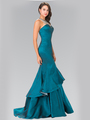 50-2290 Jeweled Accented Neckline Two-Tier Prom Dress with Slit - Teal, Front View Thumbnail