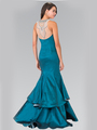 50-2290 Jeweled Accented Neckline Two-Tier Prom Dress with Slit - Teal, Back View Thumbnail