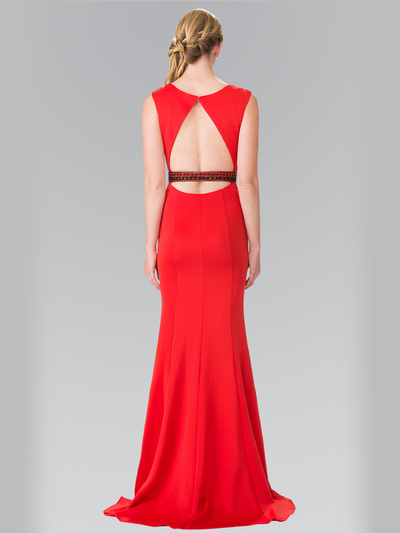 50-2306 High Neck Long Evening Dress with Cutout Back - Red, Back View Medium