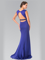 50-2306 High Neck Long Evening Dress with Cutout Back - Royal Blue, Back View Thumbnail