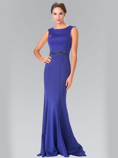 50-2306 High Neck Long Evening Dress with Cutout Back - Royal Blue, Front View Medium