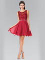 50-2314 Embroidery Top Chiffon Cocktail Dress - Burgundy, Front View Thumbnail