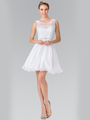 50-2314 Embroidery Top Chiffon Cocktail Dress - White, Front View Thumbnail