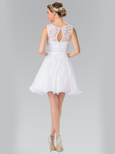 50-2314 Embroidery Top Chiffon Cocktail Dress - White, Back View Medium