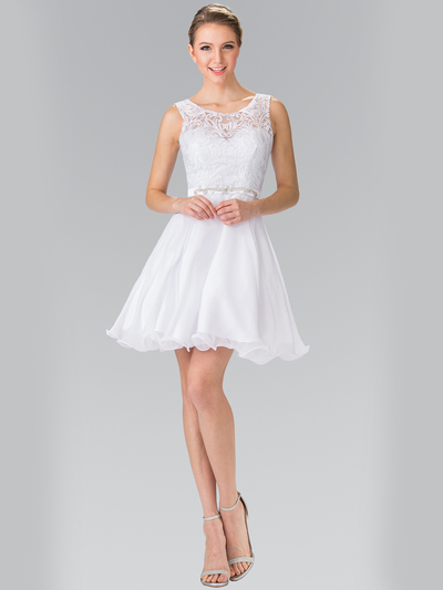 50-2314 Embroidery Top Chiffon Cocktail Dress - White, Front View Medium