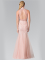 50-2330 High Neck Beaded Prom Dress with Mermaid Hem - Blush, Back View Thumbnail
