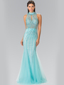 50-2330 High Neck Beaded Prom Dress with Mermaid Hem - Tiffany, Front View Thumbnail