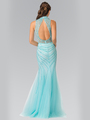 50-2330 High Neck Beaded Prom Dress with Mermaid Hem - Tiffany, Back View Thumbnail