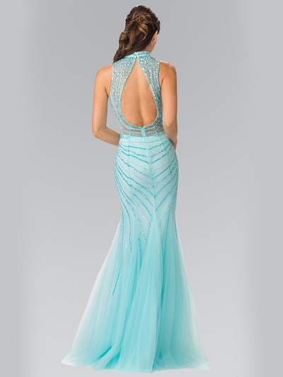 50-2330 High Neck Beaded Prom Dress with Mermaid Hem - Tiffany, Back View Medium