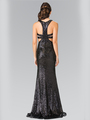 50-2333 Mock Two-Piece Sequin Long Prom Dress - Black, Back View Thumbnail