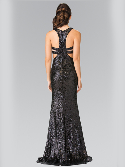 50-2333 Mock Two-Piece Sequin Long Prom Dress - Black, Back View Medium
