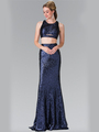50-2333 Mock Two-Piece Sequin Long Prom Dress - Navy, Front View Thumbnail