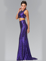 50-2333 Mock Two-Piece Sequin Long Prom Dress - Purple, Front View Thumbnail