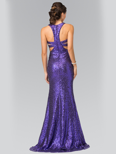 50-2333 Mock Two-Piece Sequin Long Prom Dress - Purple, Back View Medium