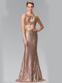 50-2333 Mock Two-Piece Sequin Long Prom Dress - Rose Gold, Front View Thumbnail