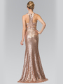 50-2333 Mock Two-Piece Sequin Long Prom Dress - Rose Gold, Back View Thumbnail