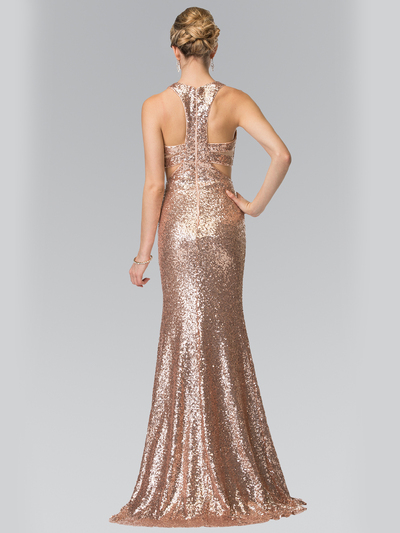 50-2333 Mock Two-Piece Sequin Long Prom Dress - Rose Gold, Back View Medium