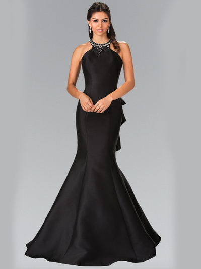 50-2353 High Neck Mermaid Long Prom Dress - Black, Front View Medium