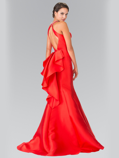 50-2353 High Neck Mermaid Long Prom Dress - Red, Back View Medium