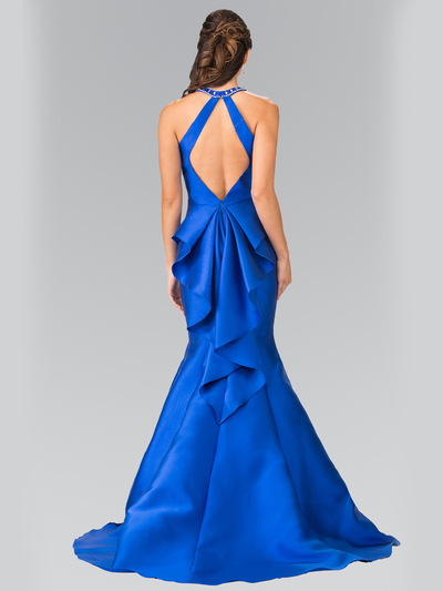 50-2353 High Neck Mermaid Long Prom Dress - Royal Blue, Back View Medium