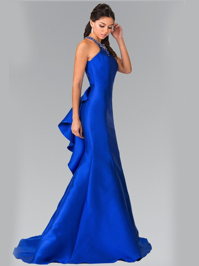 50-2353 High Neck Mermaid Long Prom Dress - Royal Blue, Front View Medium
