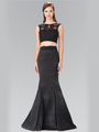 50-2354 Two Piece Taffeta Long Prom Dress - Black, Front View Thumbnail