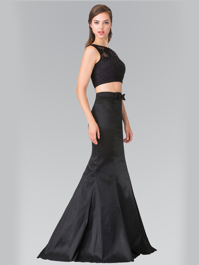 50-2354 Two Piece Taffeta Long Prom Dress - Black, Back View Medium