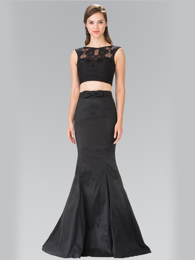 50-2354 Two Piece Taffeta Long Prom Dress - Black, Front View Medium
