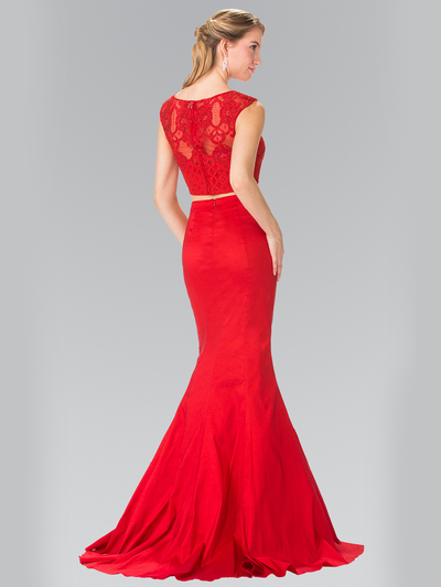 50-2354 Two Piece Taffeta Long Prom Dress - Red, Back View Medium