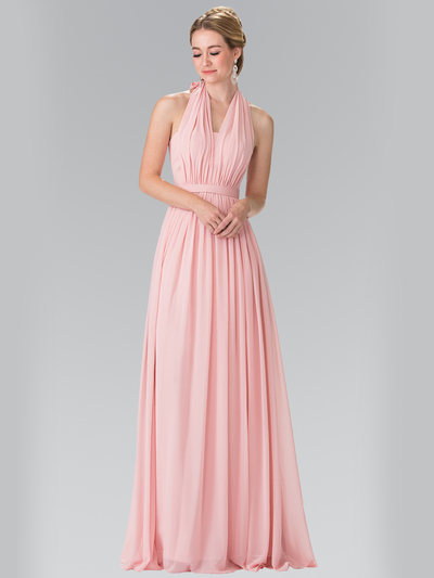 50-2362 Halter Chiffon Evening Dress with Open Back - Blush, Front View Medium