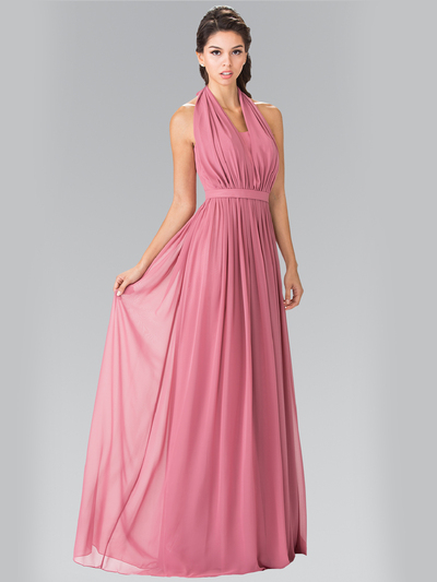 50-2362 Halter Chiffon Evening Dress with Open Back - Dusty Rose, Front View Medium